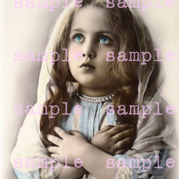Digital Collage Sheet Victorian Angel Little Girl instant Digital Download Vintage Beautiful Victorian Child Printable Religious Prayer Card