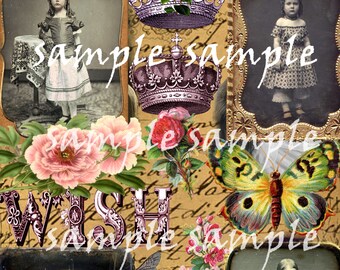 instant DIGITAL download COLLAGE sheet Vintage Ephemera Antique Daguerreotype AmbrotypeTintype Beautiful Little Girls Victorian Scrap