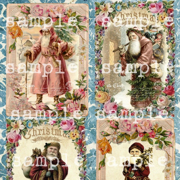 Vintage Christmas Printable Vintage Victorian Santa, Digital Download Collage Sheet, Antique Edwardian Shabby Chic