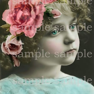 Descarga digital instantánea Hermosa niña con flores París Vintage Princesa Antigua Rara Postal FRANCESA Boho Shabby Chic