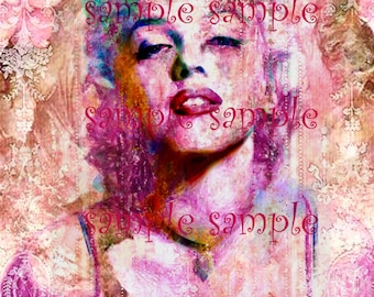 Marilyn Monroe Art Print, Altered Mixed Media Sketch (Digital Download)