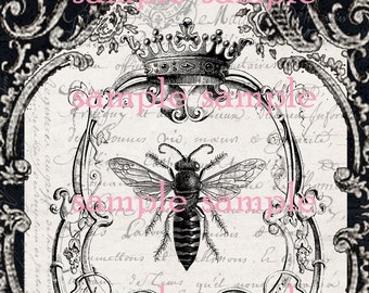 Queen Bee instant Digital Download Printable Bee Art Print Collage Antique Print Transfer Pillow Paper Supply  Save The Bees