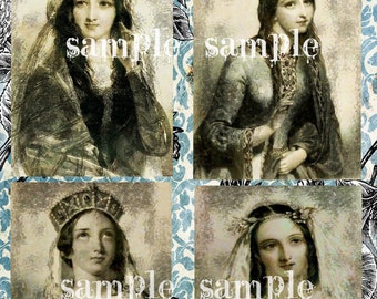 Digital download COLLAGE sheet Printable Vintage French Ladies illustration engravings Victorian Women ATC ACEO Paper Journaling Art Supply