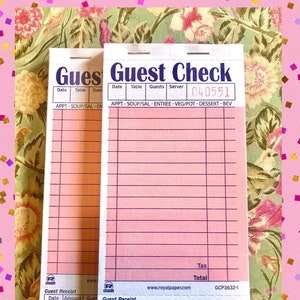 Vintage Diner Guest Checks, Retro Style for Junk Journaling, 1 Book (50 sheets) BRIGHT PINK, Notepads, Art Journal Junk Journal Scrapbooking