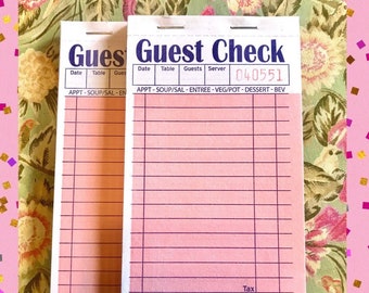 Vintage Diner Guest Checks, Retro Style for Junk Journaling, 1 Book (50 sheets) BRIGHT PINK, Notepads, Art Journal Junk Journal Scrapbooking