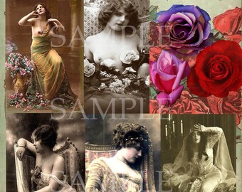 Digital Collage Sheet Instant Digital Download Digital Vintage Victorian Risque Beautiful Women Bohemian Gypsy Journaling Mixed media