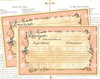 instant Digital Download Printable Vintage Blank Recipe Cards Shabby Chic Pink Printable Gift Tags Wedding Kitchen Cookbook Christmas Tags