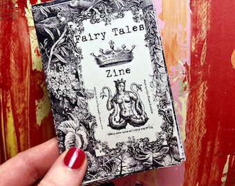 PRINTABLE Mermaid Fairy Tales Antique illustrations Mini Art Zine, Black & White Miniature Coloring Book, Printable Digital Download