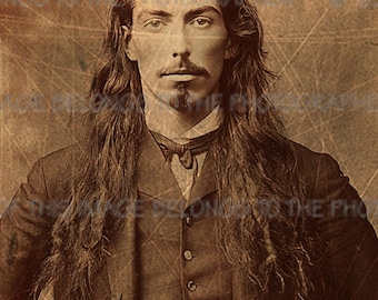 Hauntingly Beautiful Victorian Man With Long Hair, Antique Distressed Photograph, Vampire Slayer, Van Helsing, Time Traveler