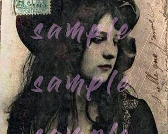 instant Digital Download VINTAGE photograph Beautiful Victorian Gypsy Girl Gothic Boho Bohemian Printable Altered Art Print Gothic Witch