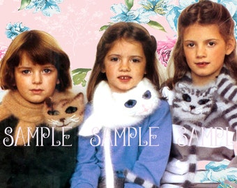 Vintage Cat Scarf Pattern Fluffy Pussy Cat Kitten Knitting Pattern Printable Digital Download Animal Scarf Embroidered Cat Face Bestseller