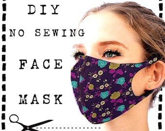 No Sew Face Mask Pattern Template, DIY EASY Mask Download, 3 Sizes Reusable Washable Adjustable Reversible One Piece Printable Bestseller