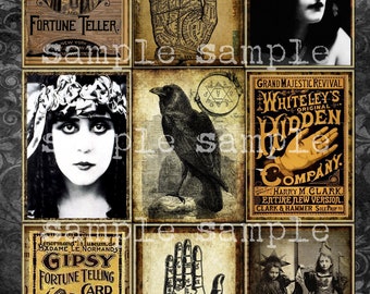 Digital Collage Sheet instant Download Vintage Victorian Fortune Teller Gypsy Raven Witches Palmistry Palm Reader ATC Tarot Bestseller