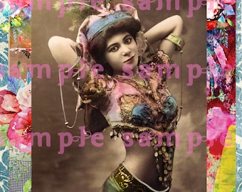 Hermosa gitana, descarga digital, collage, fotografía antigua, estilo victoriano eduardiano, manualidades en papel, álbum de recortes, técnica mixta, arte alterado