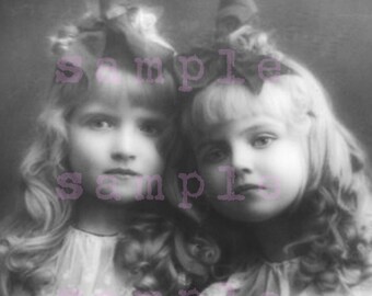 Instant digital Download Collage Sheet Printable Angels Sisters Beautiful Little Victorian Girls Art Print Antique Photograph