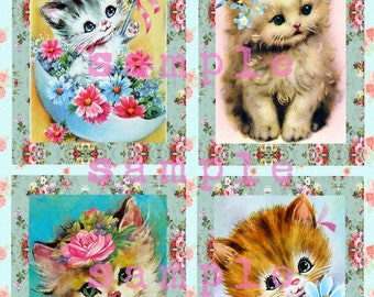 Adorable Vintage Kitten Images, Retro Kitsch Kitty Cat PRINTABLE Collage Sheet, Bestseller Popular