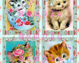 Adorable Vintage Kitten Images, Retro Kitsch Kitty Cat PRINTABLE Collage Sheet, Bestseller Popular