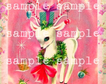 Retro Deer Printable Digital Download Christmas Collage Sheet Baby Reindeer Animals Fawn Vintage Shabby Chic Greeting Card