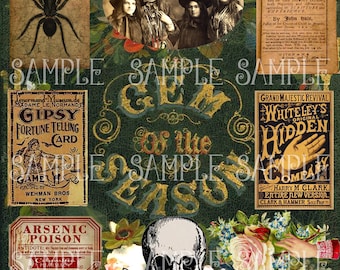 Antique Poison Labels Digital Collage Sheet, Witchcraft Ephemera (Digital Download)