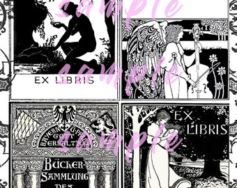 Digital Download Printable Antique Ex Libris Book Plates Medieval Book Labels Art Nouveau French Books