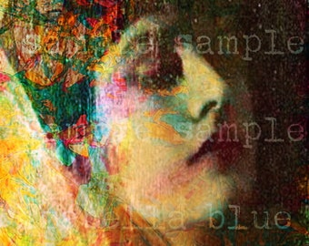 Mixed Media Painting Beautiful Victorian Woman Portrait, Mixed Media Altered Downloadable Print Digital Surreal Printable Unusual Wall Art