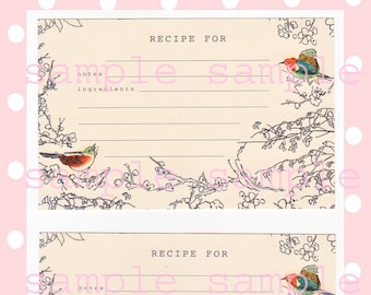 Printable Vintage Blank Recipe Cards Shabby Chic Pink Printable Gift Tags Wedding Kitchen Cookbook Christmas Tags Junk Journaling Bird Tags