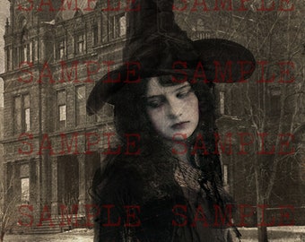 Gothic Victorian Witch Girl Printable Collage Sheet (Digital Download)