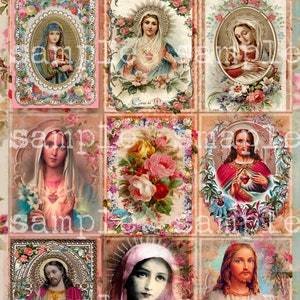 Tarjetas de oración sagradas imprimibles, antiguas tarjetas religiosas vintage, tarjetas victorianas para las fiestas de Pascua, con motivos florales desgastados, descarga digital instantánea.