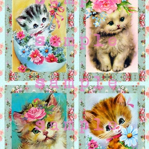 Images adorables de chaton vintage, feuille de collage imprimable de chat kitsch kitsch rétro, best-seller populaire