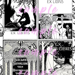 Digital Download Printable Antique Ex Libris Book Plates Medieval Book Labels Art Nouveau French Books