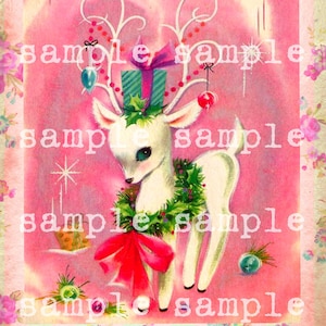 Retro Deer Printable Digital Download Christmas Collage Sheet Baby Reindeer Animals Fawn Vintage Shabby Chic Greeting Card