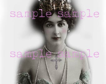 Digital Download Collage Sheet Beautiful Woman Rosary Crown Religious Art Printable Victorian Beauty Lina Cavalieri Altered