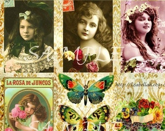 viNtAgE bEaUtiES DIGITAL COLLAGE SHEET instant dowload - french  Printable - Antique Photograph - Victorian Beautiful Little Girls