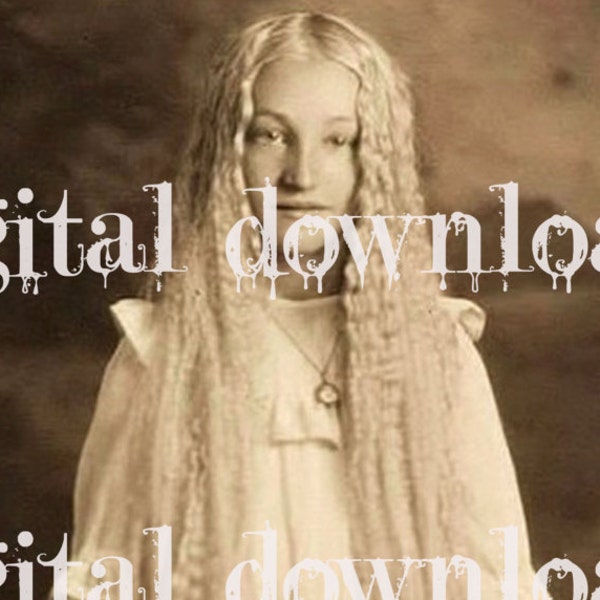 PRINTABLE ephemera Digital Download Beautiful Vintage Victorian Little Girl GYPSY Vampire Ghost Bohemian, Rare Photograph, Gothic Witch