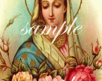 Digital Collage Sheet Antique Holy PRAYER Card instant DIGITAL DOWNLOAD Vintage printable altered art Religious Printable Madonna