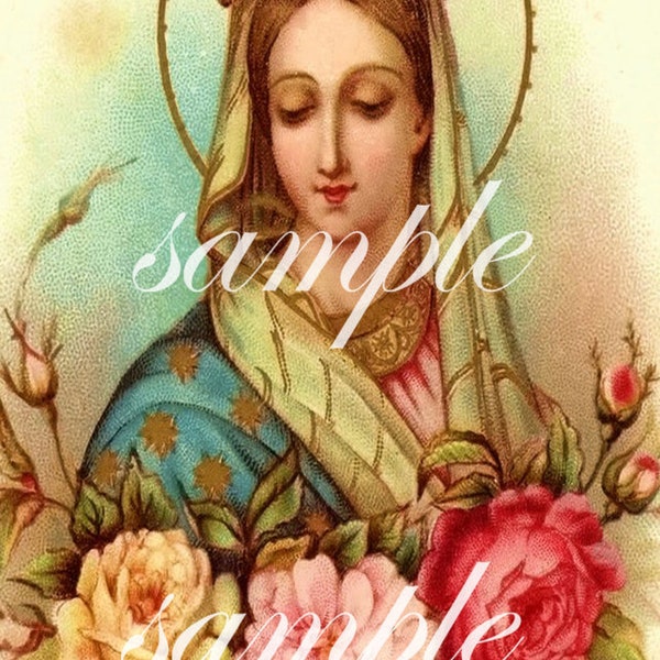 Digital Collage Sheet Antique Holy PRAYER Card instant DIGITAL DOWNLOAD Vintage printable altered art Religious Printable Madonna