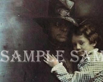 Instant Digital Download Scan Haunting Scary Bizarre Antique photograph Little girl with Vampire Slayer Van Helsing Real life Time Traveler