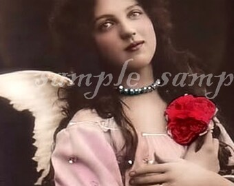 VINTAGE aNgEL photo instant DIGITAL DOWNLOAD Holy Prayer Card Printable Art Victorian Little Girl