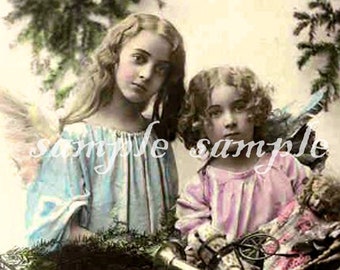 Digital Collage Sheet VINTAGE Victorian Angels photo instant DIGITAL DOWNLOAD Beautiful Little Girls Angels Girls Religious Holy Cards