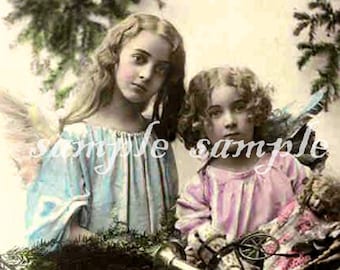 Digital Collage Sheet VINTAGE Victorian Angels photo instant DIGITAL DOWNLOAD Beautiful Little Girls Angels Girls Religious Holy Cards