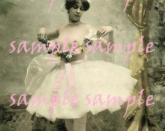 Instant Digital Download Collage Sheet Vintage NUDE Risque Ballerina Dancer Paris Princess FRENCH Postcard Beautiful Woman Shabby Chic
