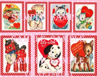Adorable Printable Retro Animals Valentines Cards, Vintage 1950's Valentine Images, Scrapbook, Junk Journal