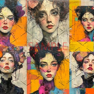Beautiful Women Painted Portraits, Printable Digital Collage Sheet, Mixed Media Junk Journals, Altered Art, Whimsical Girls