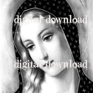 Mother Mary Instant digital Download  PRINTABLE Religious Blessed Mother Religion Prayer Card Vintage Illustration