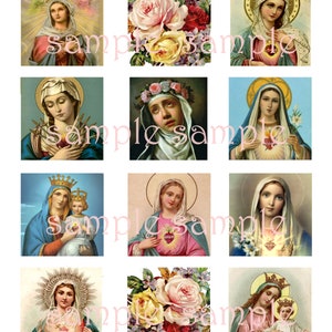 Cartes de prière sainte religieuse antiques imprimables, feuille de collage en téléchargement numérique, images de la Madone vintage
