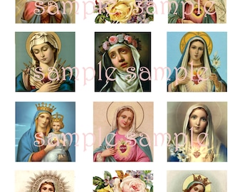 PRINTABLE Antique Religious Holy Prayer Cards, Digital Download Collage Sheet, Vintage Madonna Images