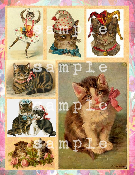Digital Clipart Instant Download Vintage Kitten Cat Images Etsy