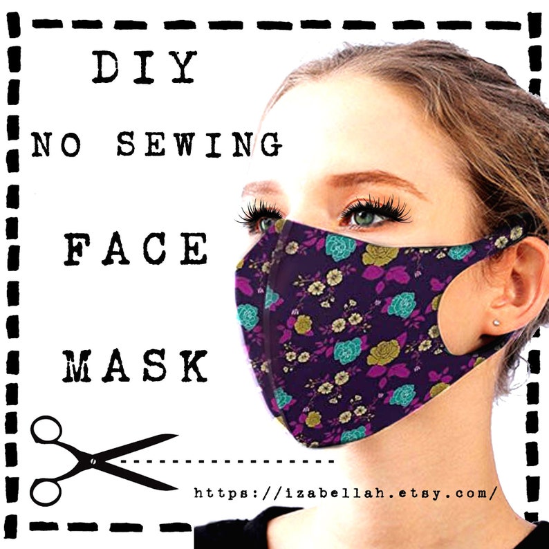 No Sew Face Mask Pattern Template, DIY EASY Mask Download, 3 Sizes Reusable Washable Adjustable Reversible One Piece Printable Bestseller image 1