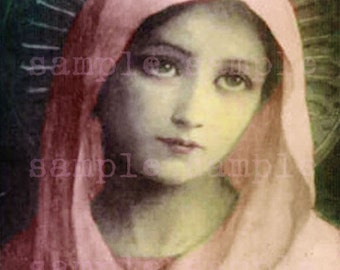 Hoja de collage digital VENTA Descarga digital instantánea Tarjetas de oración religiosas antiguas imprimibles Virgen María victoriana religiosa
