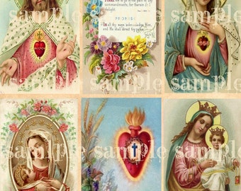 Digital Collage Sheet HOLY Prayer Cards DIGITAL instant download Religious Art Victorian Floral Scrap Sacred Heart Madonna Shabby Chic Pink